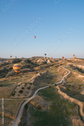 Balloons flying over Cappadocia. Cappadocia, Turkey.