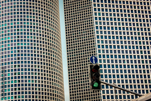 View of the facade of a modern building in the city center of Tel Aviv in Israel 