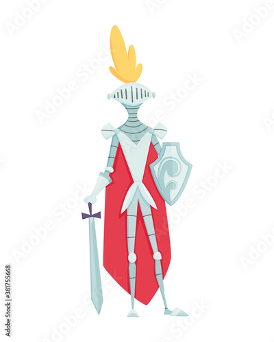 Medieval kingdom character of middle ages historic period vector Illustrations. Knight in armor