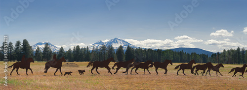 Panorama of Three Sisters mountains with iron wranglers