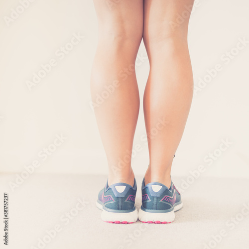 Healthy lifestyle. Closeup of athlete female feet in running shoes. Jogging in the morning makes you happy all day.