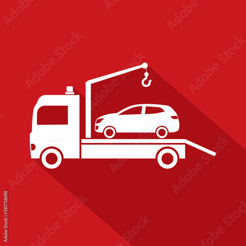 Tow truck. City road assistance service evacuator. Vector illustration in flat design.
