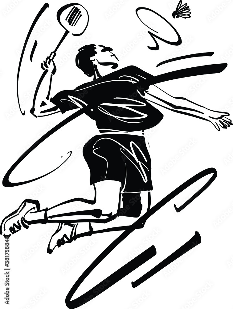 the vector illustration of the badminton player with  shuttlecock