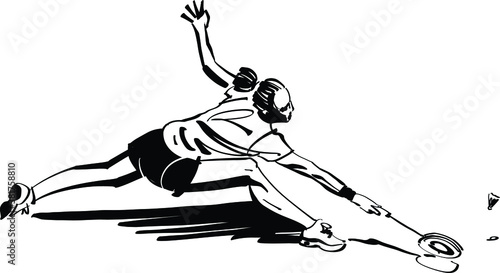 the vector illustration of the badminton player with  shuttlecock