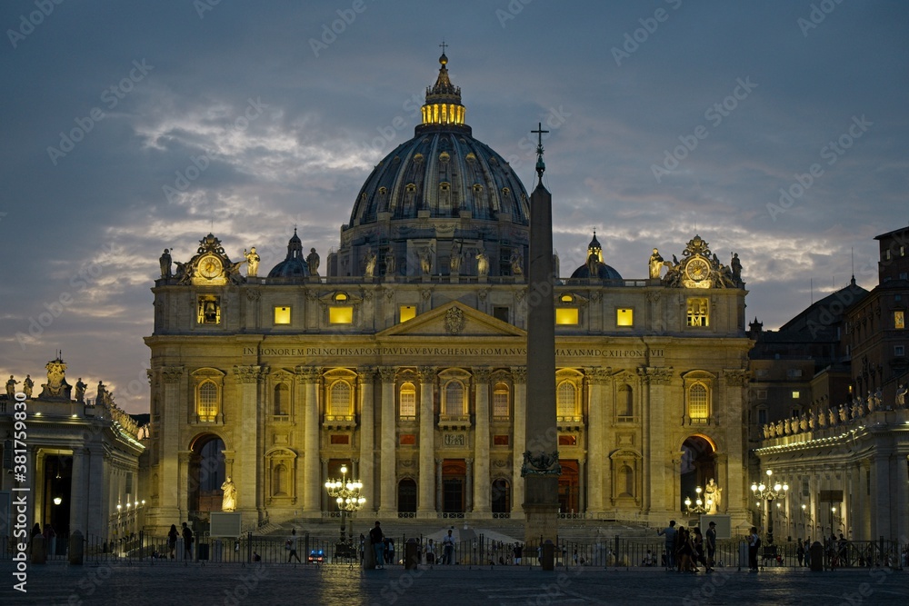 Saint Peter's Square and the Facade of Saint Peter's Basilica at sunset