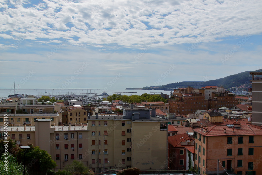 Panoramic photo of the gulf of poets as seen from StGeorge Castle in LaSpezia