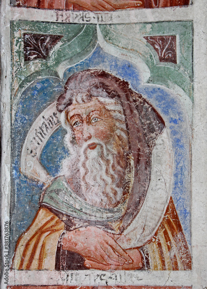 Naklejka premium un profeta; affresco di Giovanni e Battista Baschenis nella chiesa dei santi Filippo e Giacomo e Segonzone (Trentino)