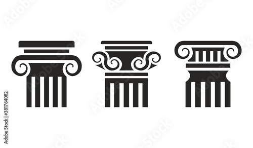 Ancient columns vector icon set. Vector black column icons set on white background.