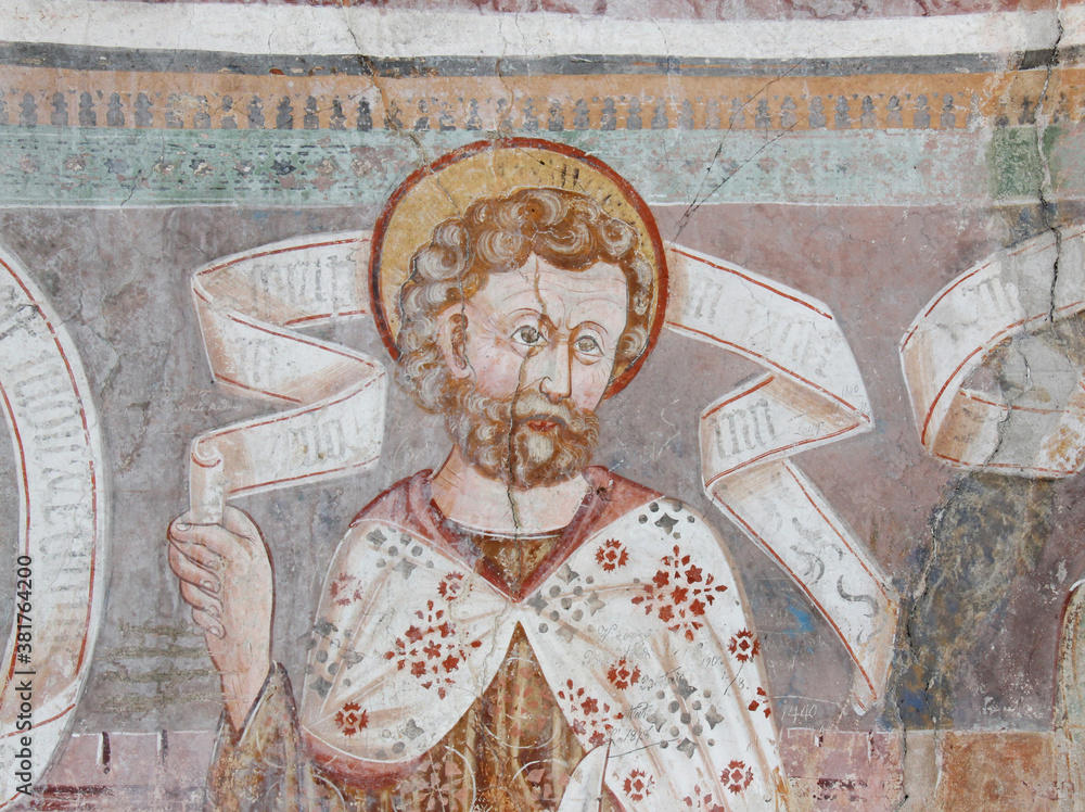San Bartolomeo apostolo; affresco di Giovanni e Battista Baschenis nella chiesa dei santi Filippo e Giacomo e Segonzone (Trentino)