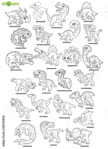cartoon cute prehistoric dinosaurs  coloring book  mega set
