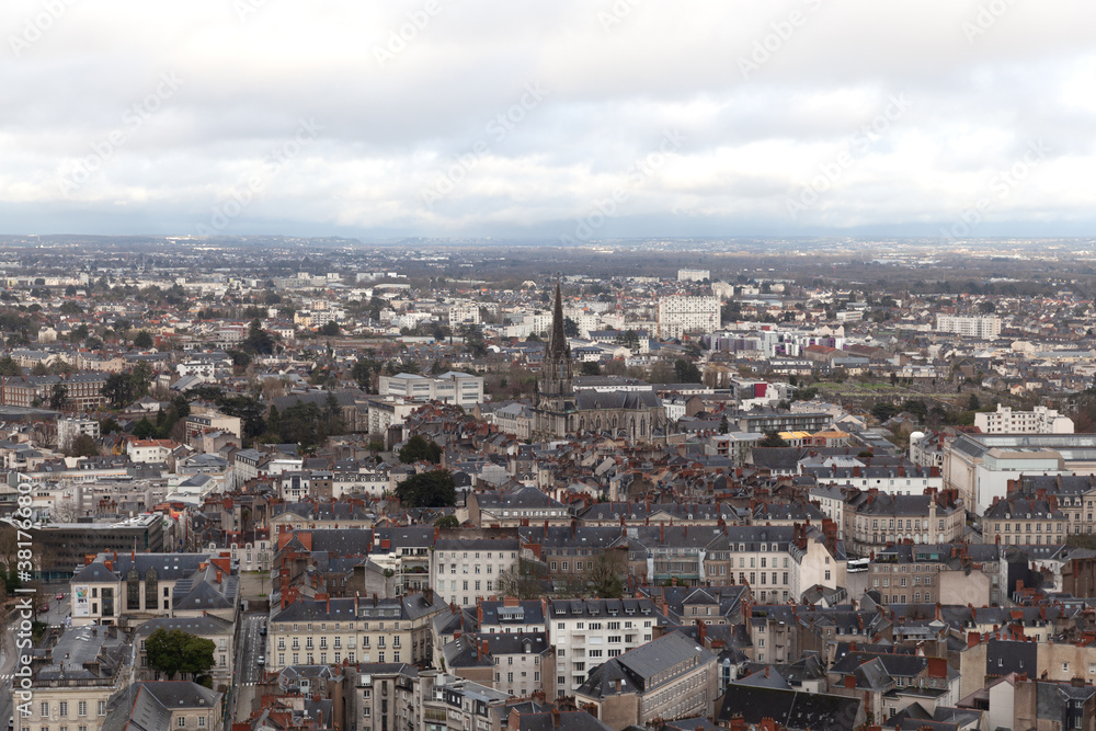 Aerial view of Nantes with Saint-Clement, France
