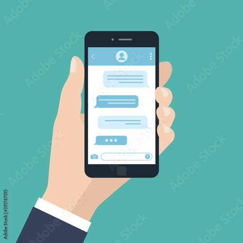 Concept of a mobile chat or conversation of people via mobile phones.
