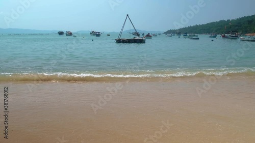 fishing boats on the beach on sunny day 