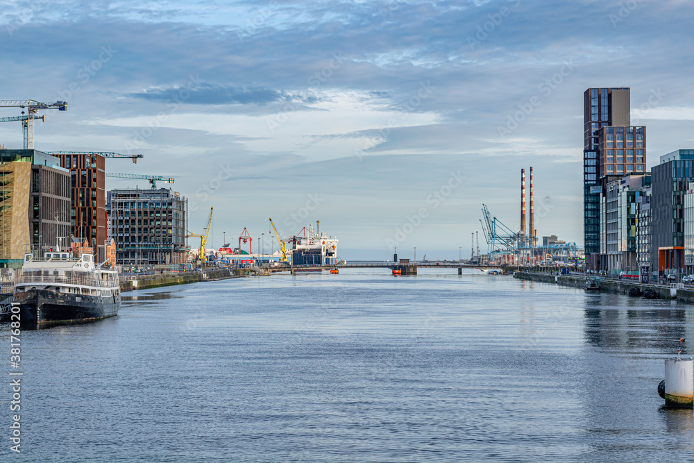 estuary of river Liffey and port of Dublin from Samuel Beckett bridge