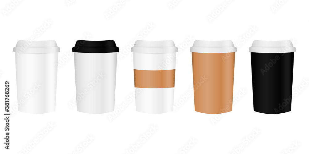 Vector 3d Realistic Disposable Closed Paper, Plastic Coffee Cup for Drinks with White Lid Set Closeup Isolated on Transparent Background. Design Template, Mockup. Front View Vector 3d Realistic Disposable Closed Paper, Plastic Coffee Cup for Drinks with White Lid Set Closeup Isolated on Transparent Background. Design Template, Mockup. Front View