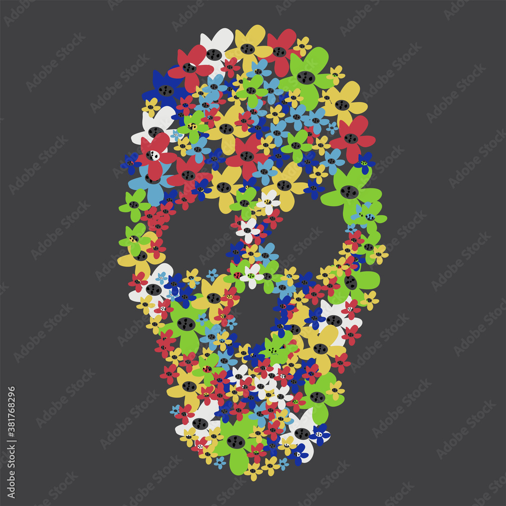 Skull's emblem with flowers, Halloween and Day of the Dead illustration, scary poster, card, vector Skull's emblem with flowers, Halloween and Day of the Dead illustration, scary poster, card, vector