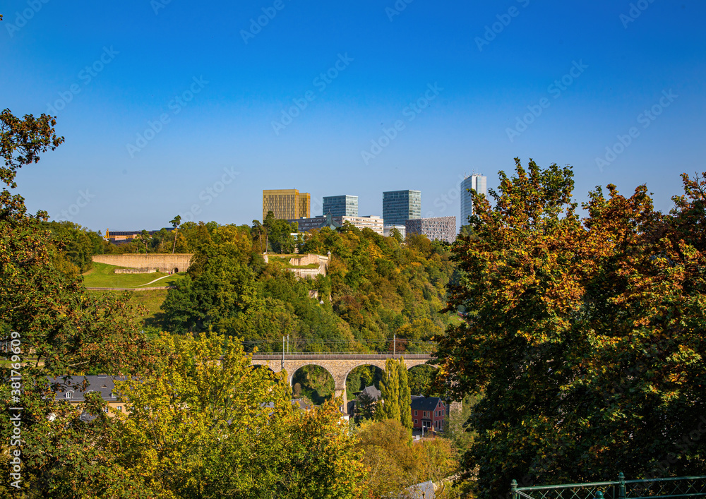 View over Luxembourg to the EU quarter from the Casemates de la Pétrusse