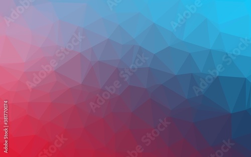Light Blue, Red vector polygonal template. Triangular geometric sample with gradient. Template for your brand book.
