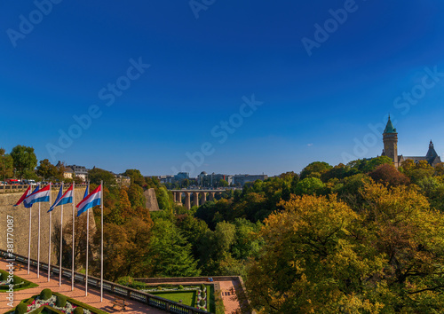 View over the old houses of Luxembourg and the Parc de la Pétrusse photo