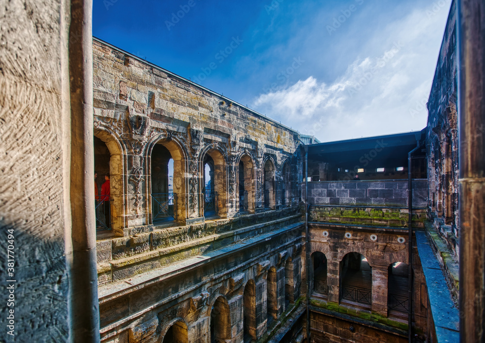 Interior shot of the Porta Nigra, a large Roman city gate in Trier, Germany.