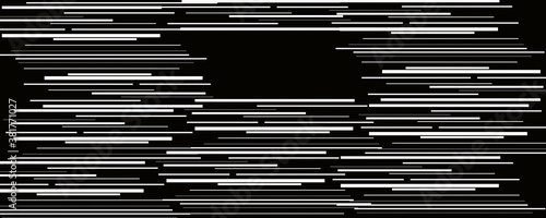 Horizontal white lines of different sizes of rectangular shape on a black background