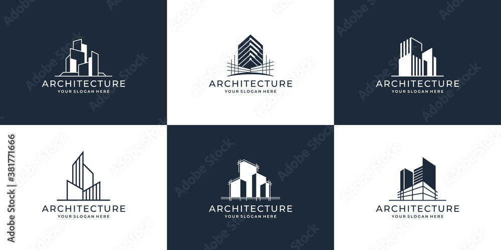 best architecture logo icon set design template. architecture logo, real estate construction, builder black and white