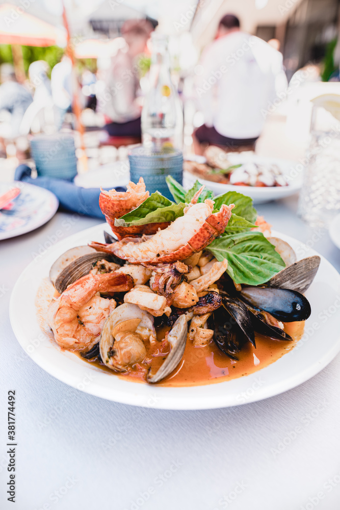 Italian Seafood Soup with Lobster, Mussels, Squid Ink pasta