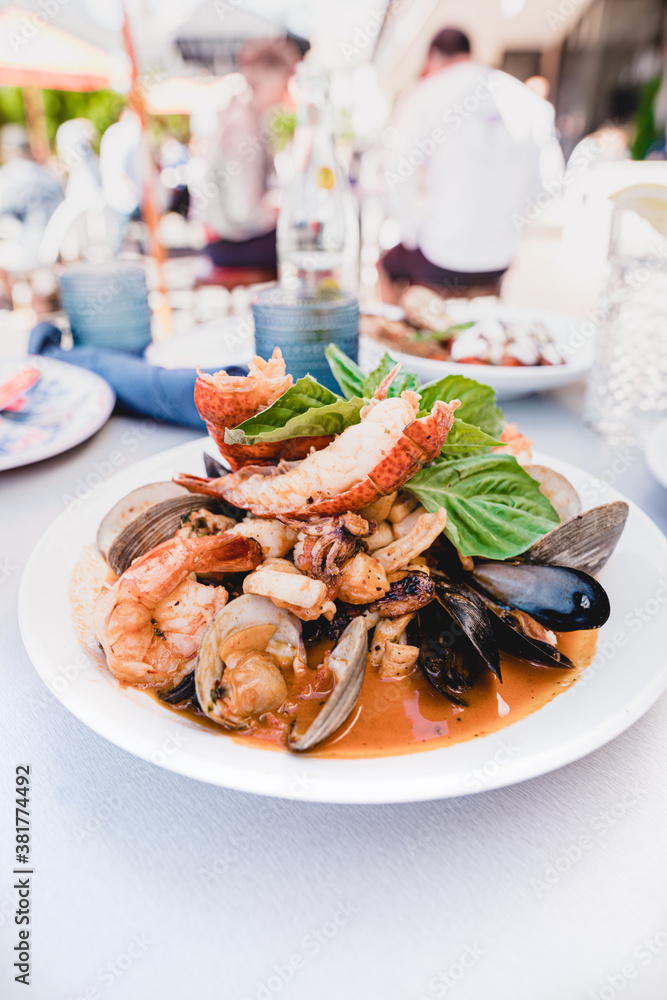 Italian Seafood Soup with Lobster, Mussels, Squid Ink pasta Italian Seafood Soup with Lobster, Mussels, Squid Ink pasta
