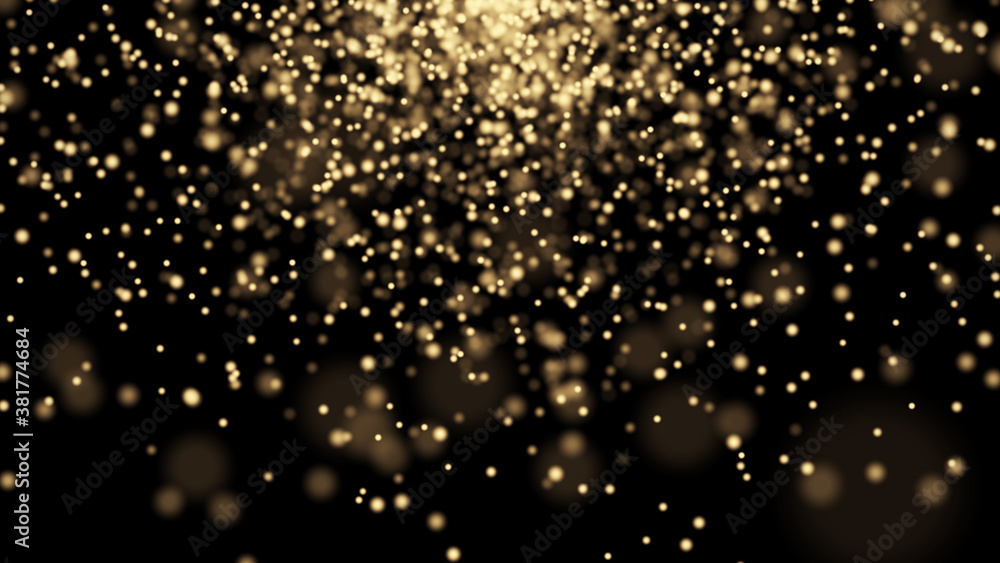 Obraz premium Abstract golden bokeh background. Yellow glittering particles. Concept of Christmas decoration. Star dust. 3d rendering.