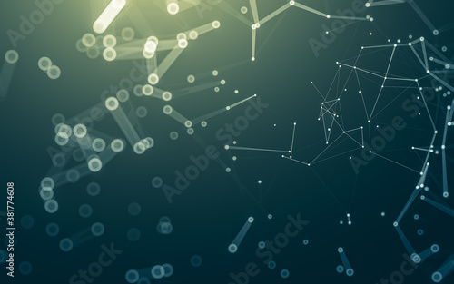 Abstract background. Molecules technology with polygonal shapes, connecting dots and lines. Connection structure. Big data visualization.