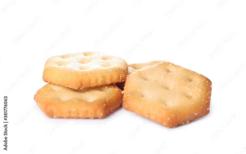 Crispy crackers isolated on white. Delicious snack Crispy crackers isolated on white. Delicious snack