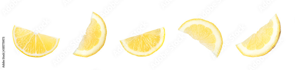 Set of delicious lemons on white background, banner design Set of delicious lemons on white background, banner design