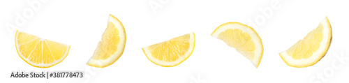Set of delicious lemons on white background, banner design