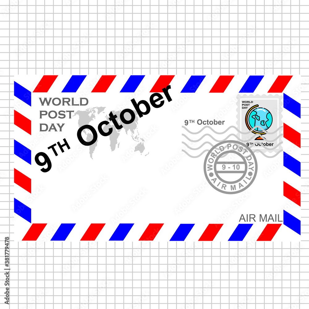 envelope with stamps, world Post day envelope with stamps, world Post day