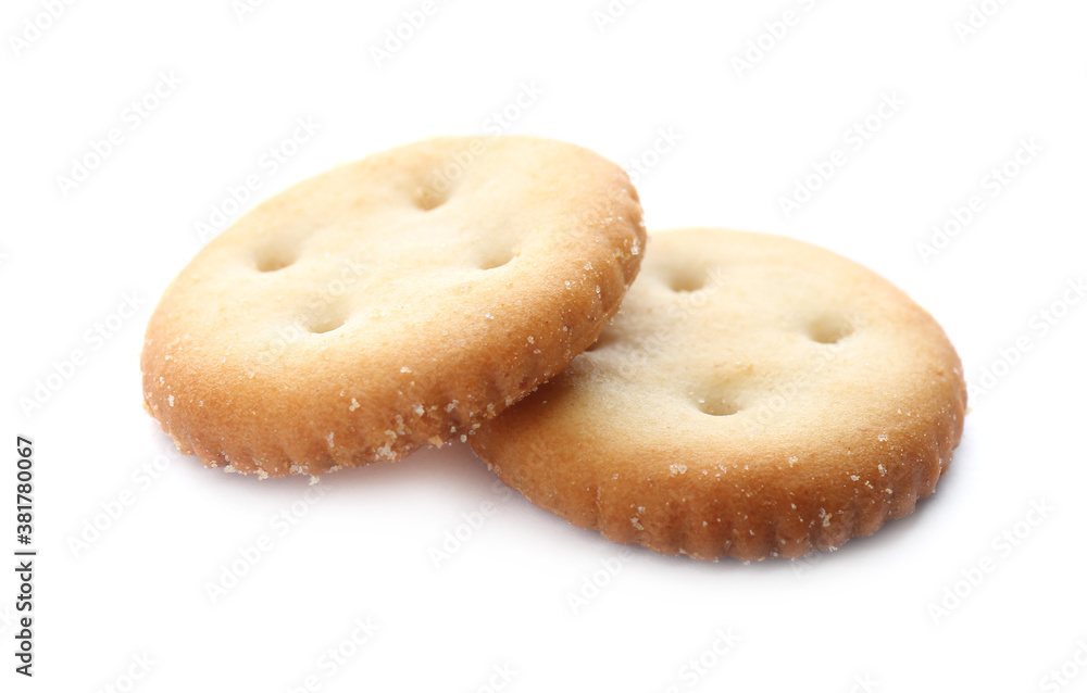 Crispy crackers isolated on white. Delicious snack Crispy crackers isolated on white. Delicious snack
