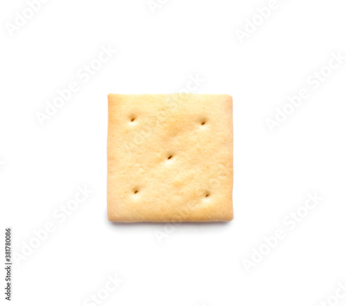 Delicious crispy cracker isolated on white, top view