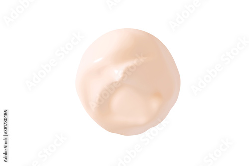  Cosmetic cream blob swatch isolated on white background. Pastel face cream, makeup primer, color correcting cosmetic product 
