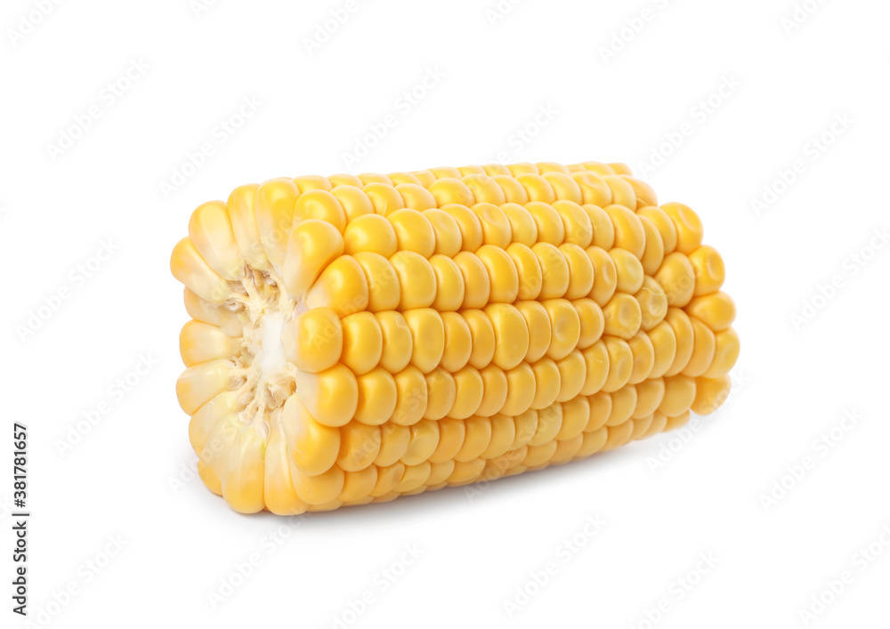 Piece of ripe raw corn cob isolated on white Piece of ripe raw corn cob isolated on white