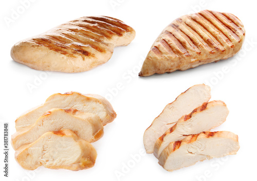 Set of grilled chicken breasts on white background © New Africa