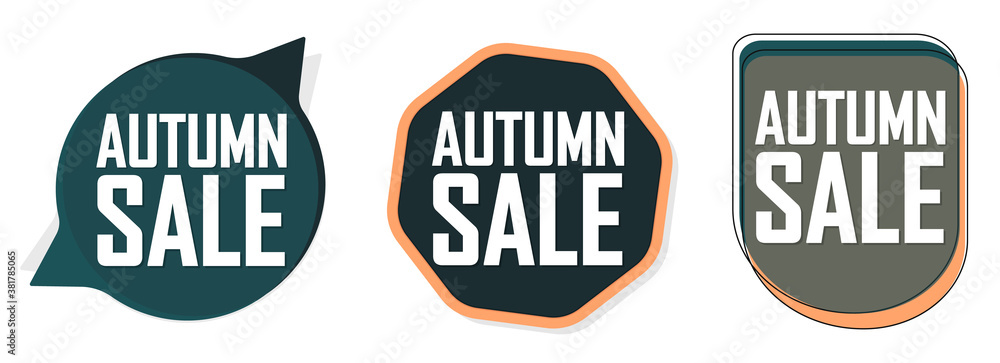 Set Autumn Sale banners, discount tags design template, vector illustration