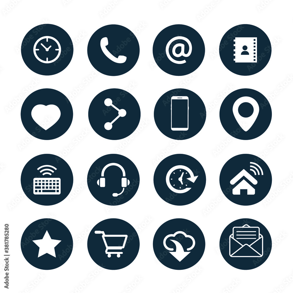 Contact Us web icons. Web and mobile icon. Chat, support, message, phone. Vector illustration.