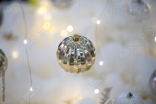 Christmas ball baubles with silver decoration, isolated.