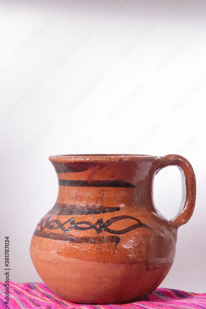 Clay jar with white background