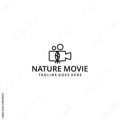 Illustration modern movie camera with nature leaf logo icon vector template