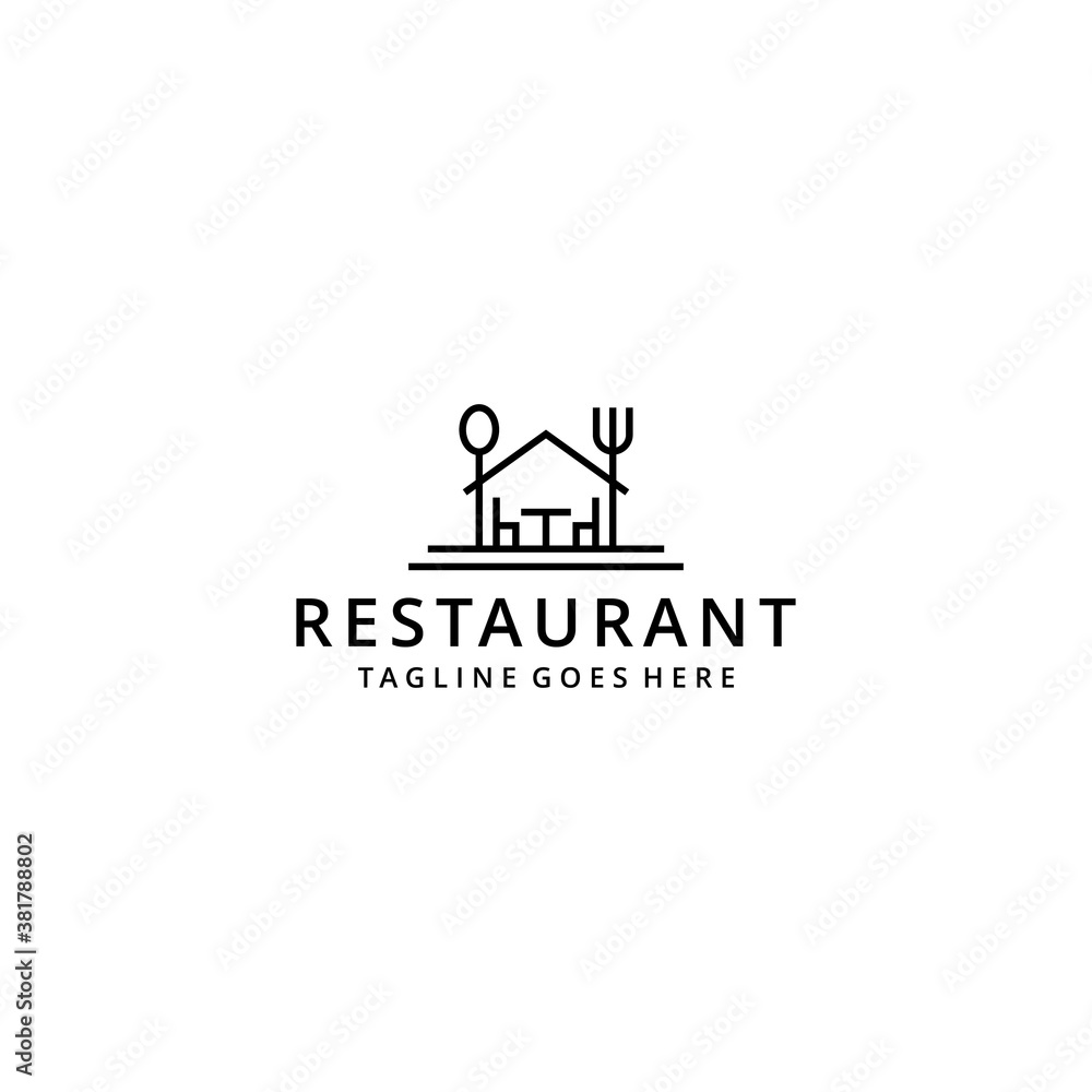 Illustration modern restaurant with fork and spoon sign logo design template