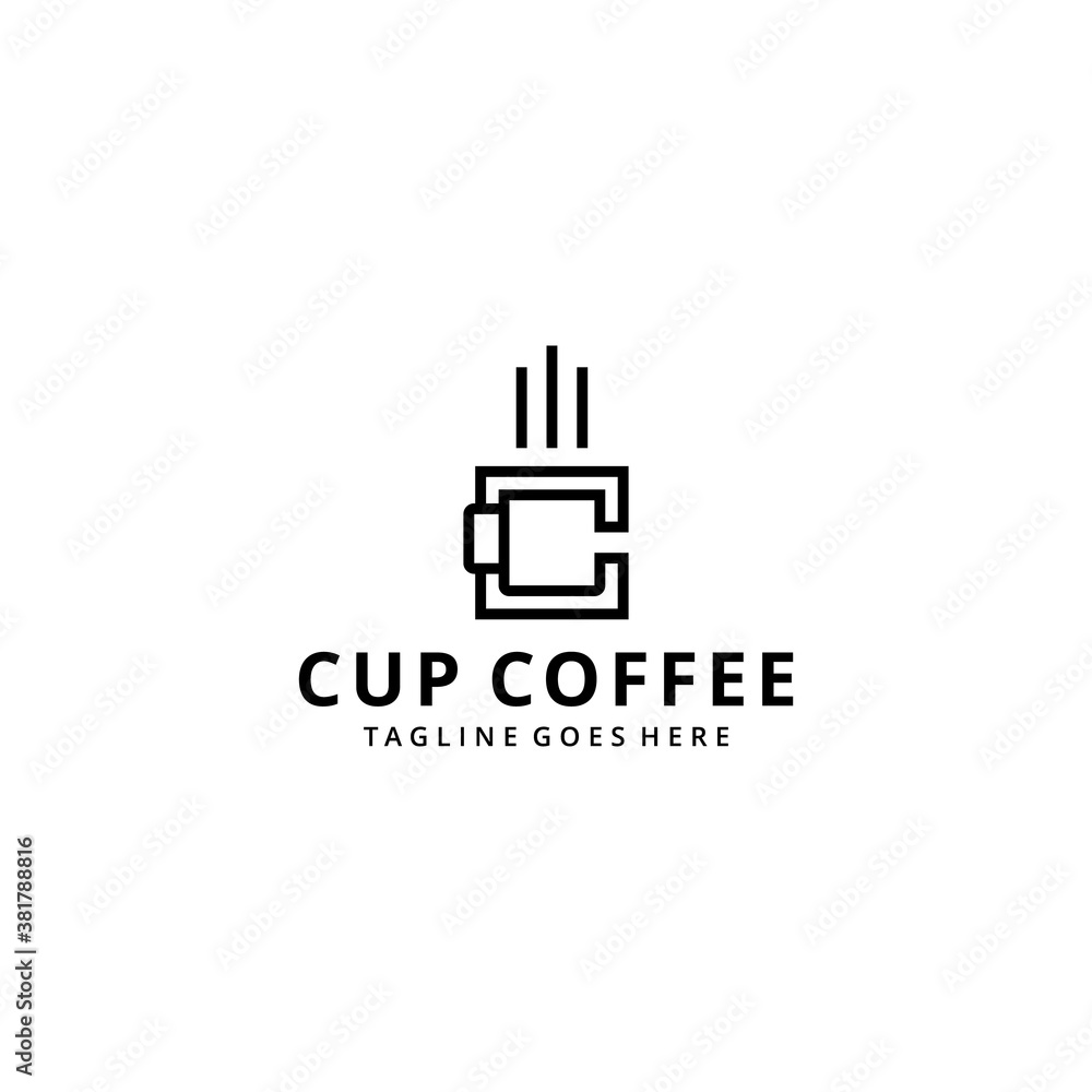 Illustration modern coffee cup drink with C sign logo design template