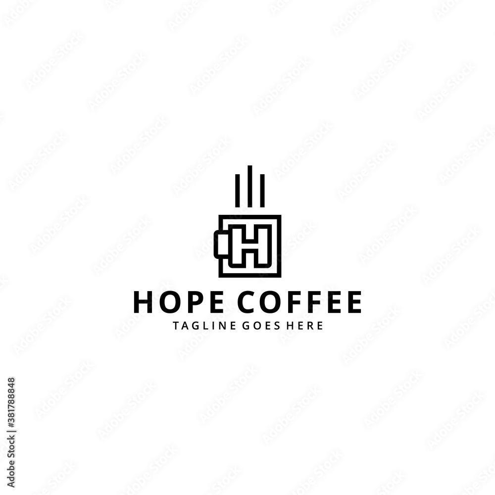 Illustration modern coffee cup drink with H sign logo design template