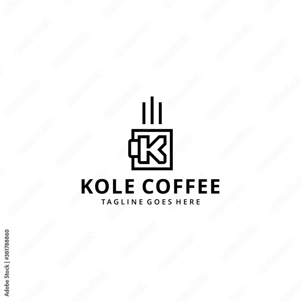 Illustration modern coffee cup drink with K sign logo design template