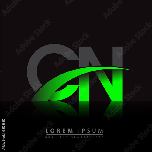 initial letter CN logotype company name colored green and black swoosh design. vector logo for business and company identity.