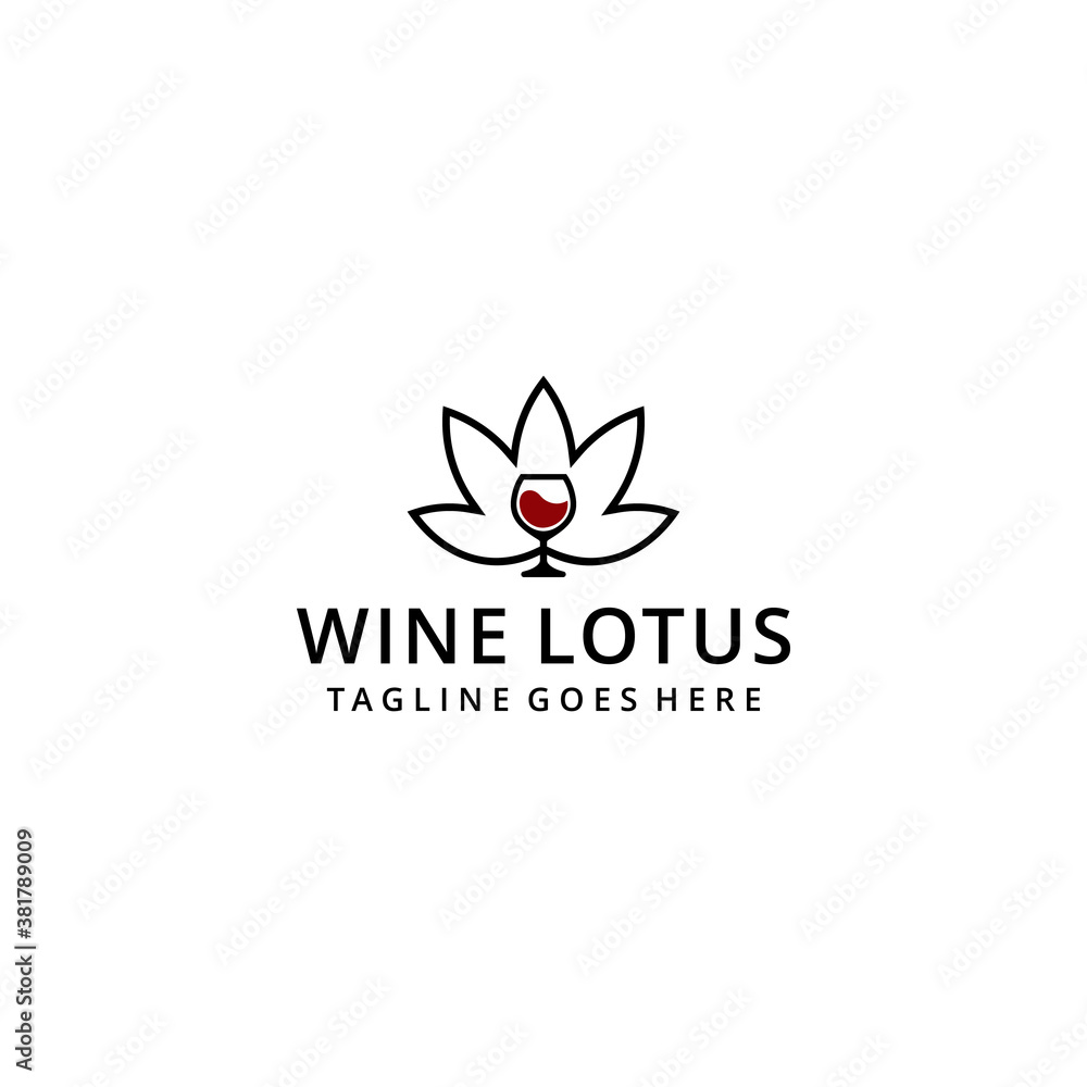 Obraz Illustration modern Wine glass drink with lotus flower sign logo design template